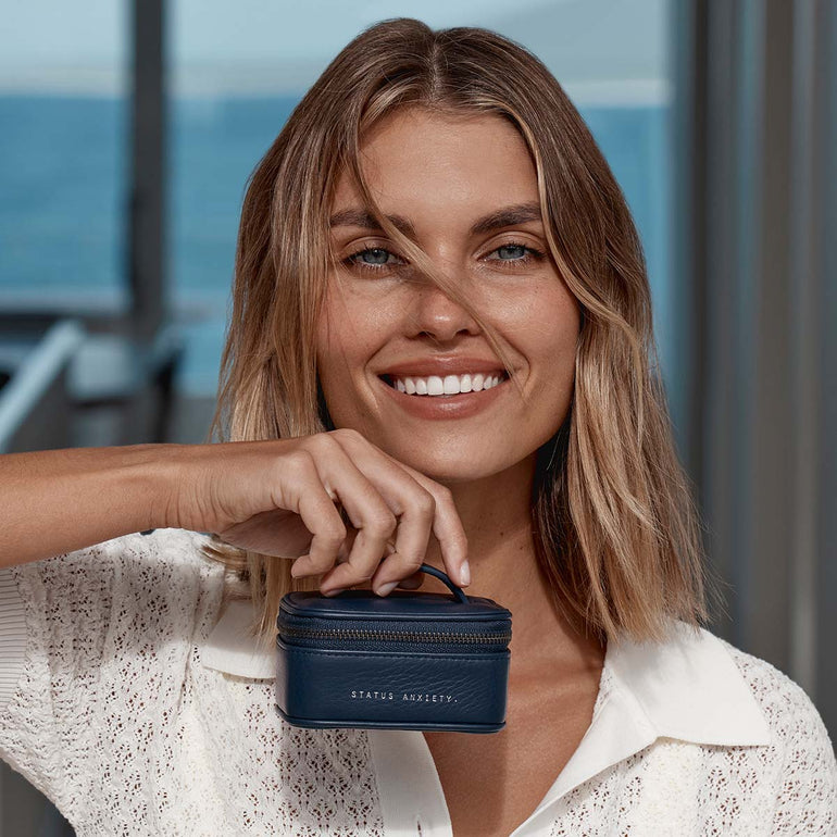 Status Anxiety Heartbreaker Leather Jewellery Case Midnight Blue