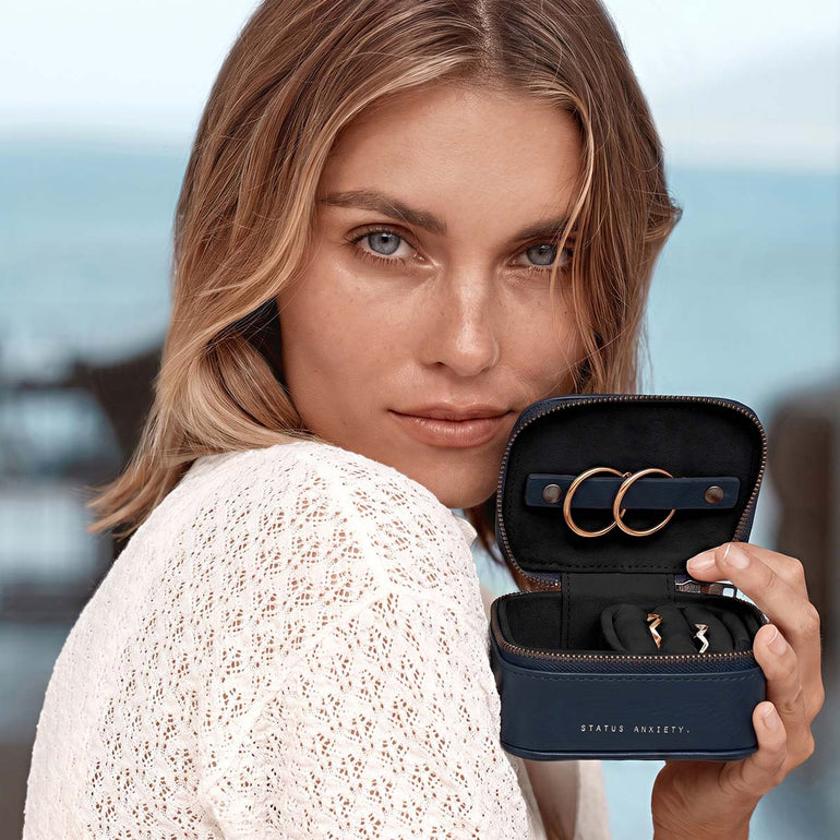 Status Anxiety Heartbreaker Leather Jewellery Case Midnight Blue