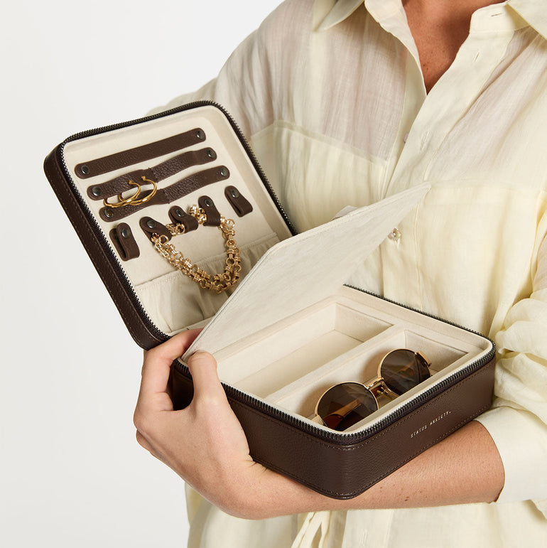Status Anxiety Along For The Ride Leather Jewellery Case Cocoa