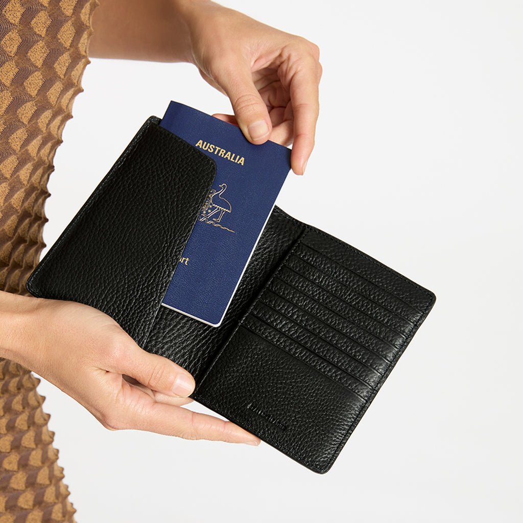In Transit Black Leather Passport Wallet | Status Anxiety®