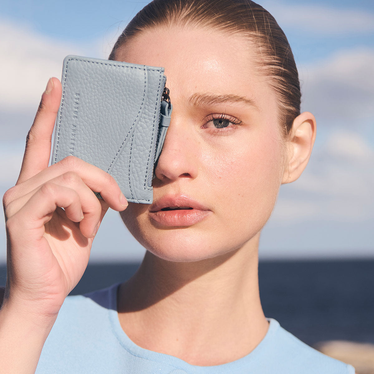 Status Anxiety Hearts Still Beating Leather Wallet Powder Blue