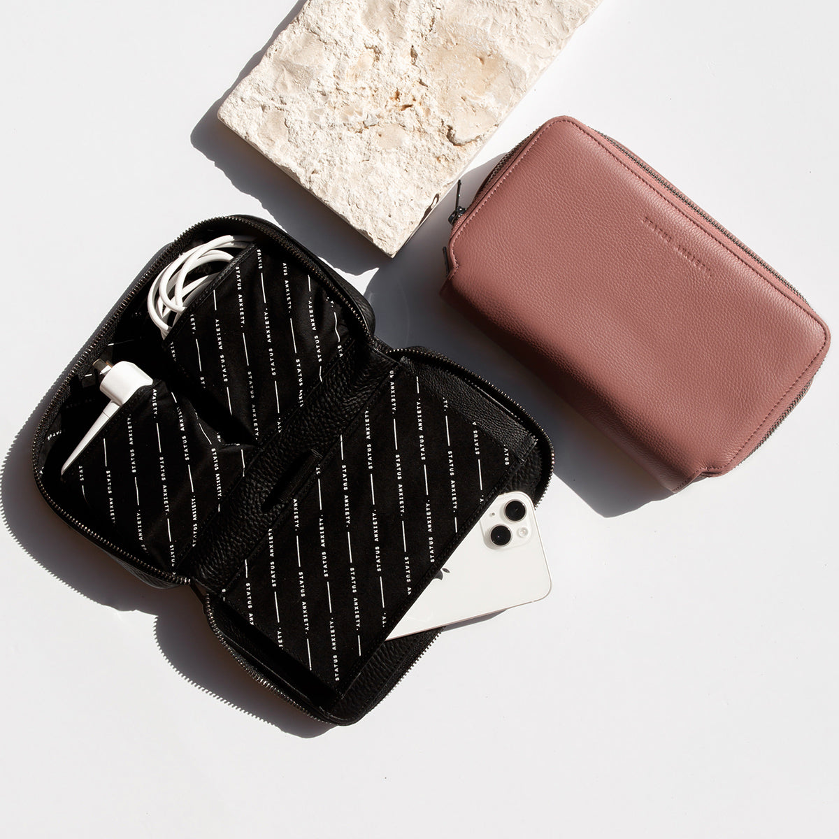 Status Anxiety Home Soon Leather Tech Case Dusty Rose