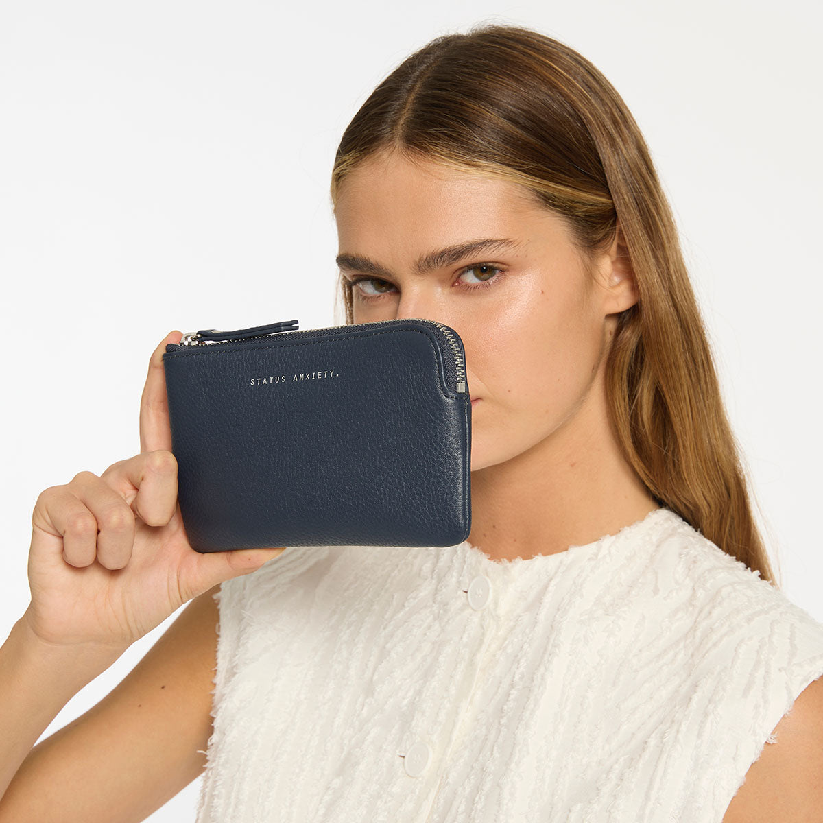 Status Anxiety Smoke and Mirrors Women's Leather Pouch Wallet Midnight Blue