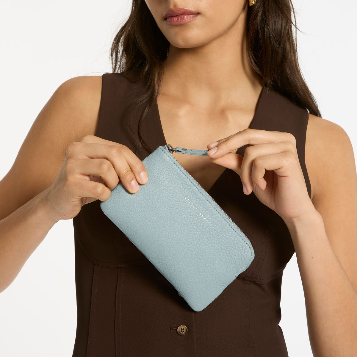 Status Anxiety Smoke and Mirrors Women's Leather Pouch Wallet Powder Blue