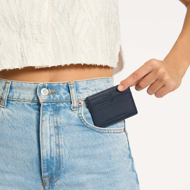 Status Anxiety Together For Now Leather Card Wallet Midnight Blue
