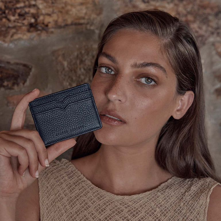 Status Anxiety Together For Now Leather Card Wallet Midnight Blue