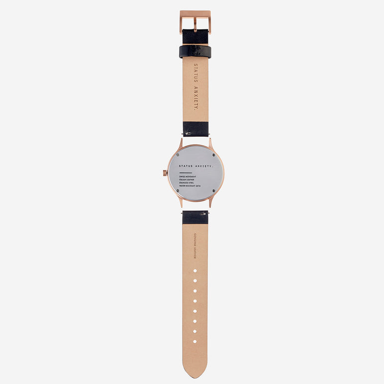Status Anxiety Inertia Leather Watch Strap (Only) Black Strap/Brushed Copper Buckle