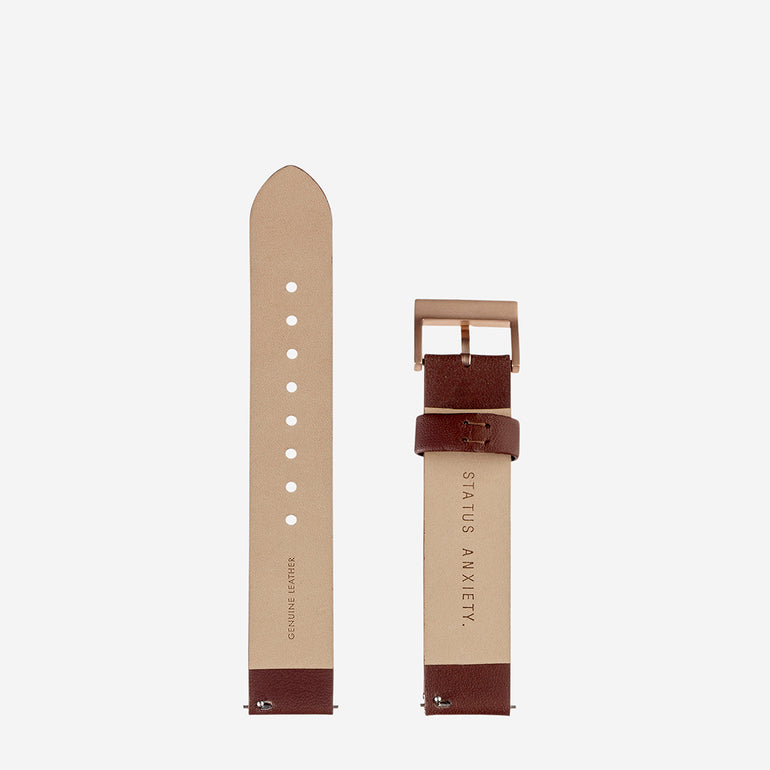 Status Anxiety Inertia Leather Watch Strap (Only) Brown Strap/Brushed Copper Buckle