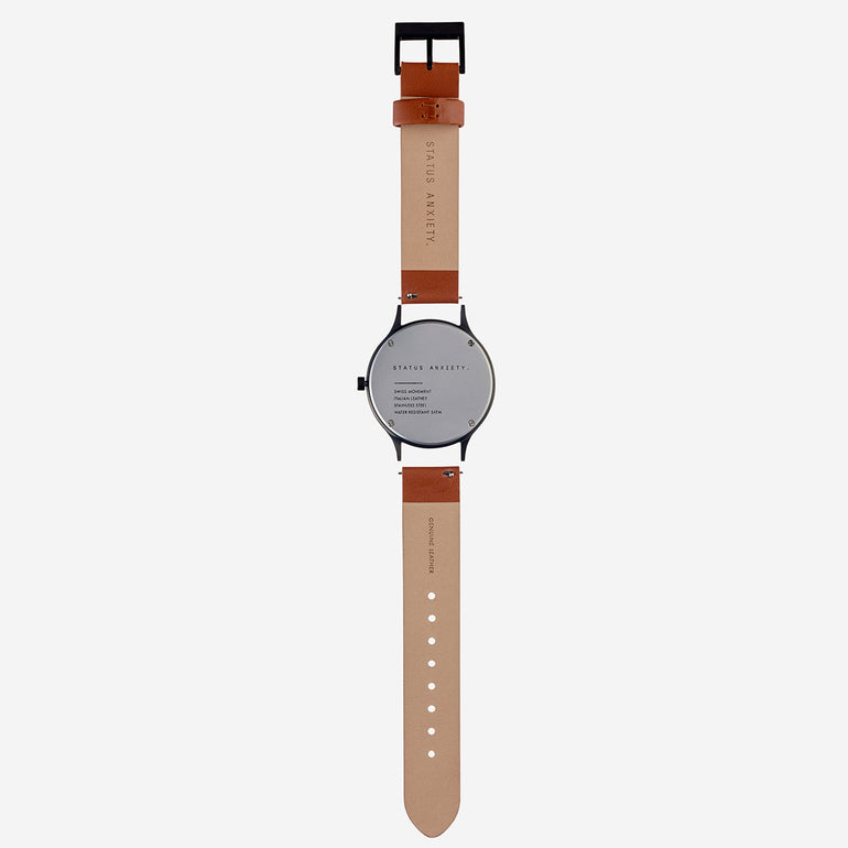 Status Anxiety Inertia Leather Watch Strap (Only) Tan Strap/Matte Black Buckle