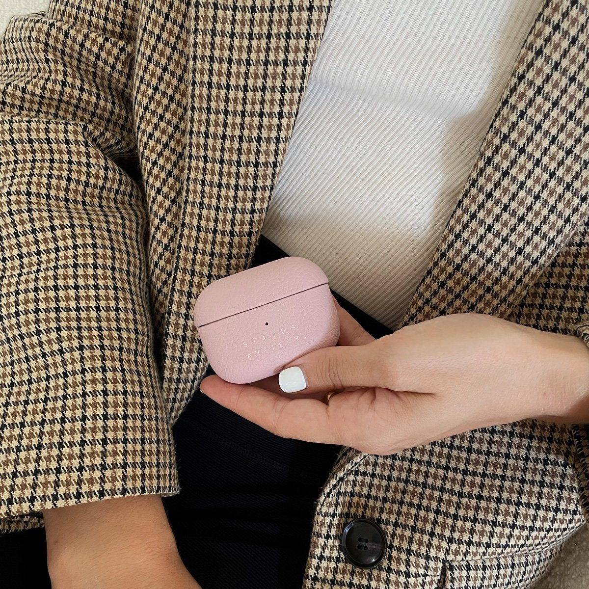 Status Anxiety Miracle Worker Leather Airpods Case Dusty Pink
