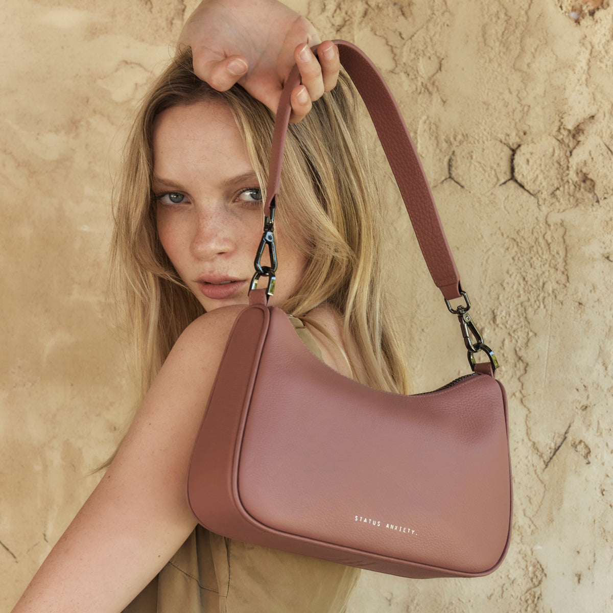 Look Both Ways Women s Dusty Rose Leather Bag Status Anxiety