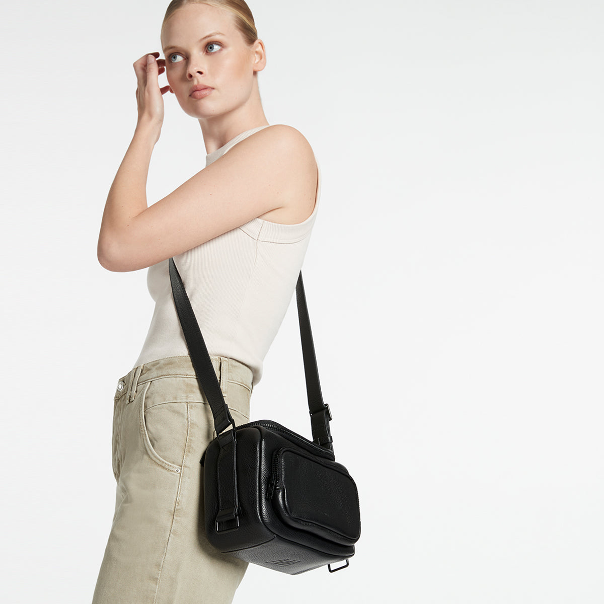 Black leather camera clearance bag