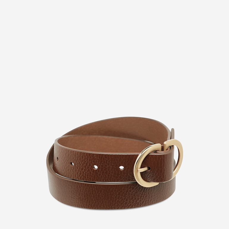 Status Anxiety In Reverse Women's Leather Belt Tan