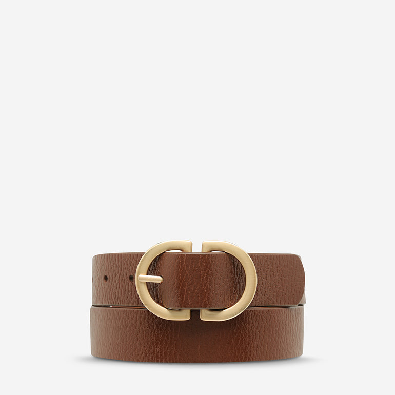 Status Anxiety In Reverse Women's Leather Belt Tan