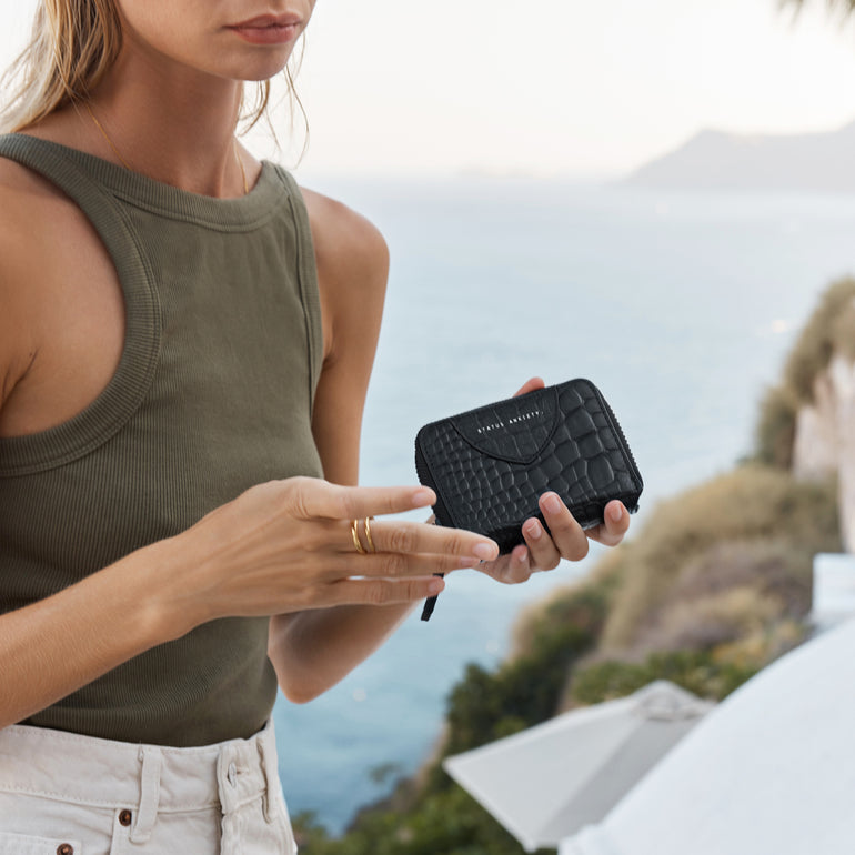 Status Anxiety Wayward Women's Leather Wallet Black Croc