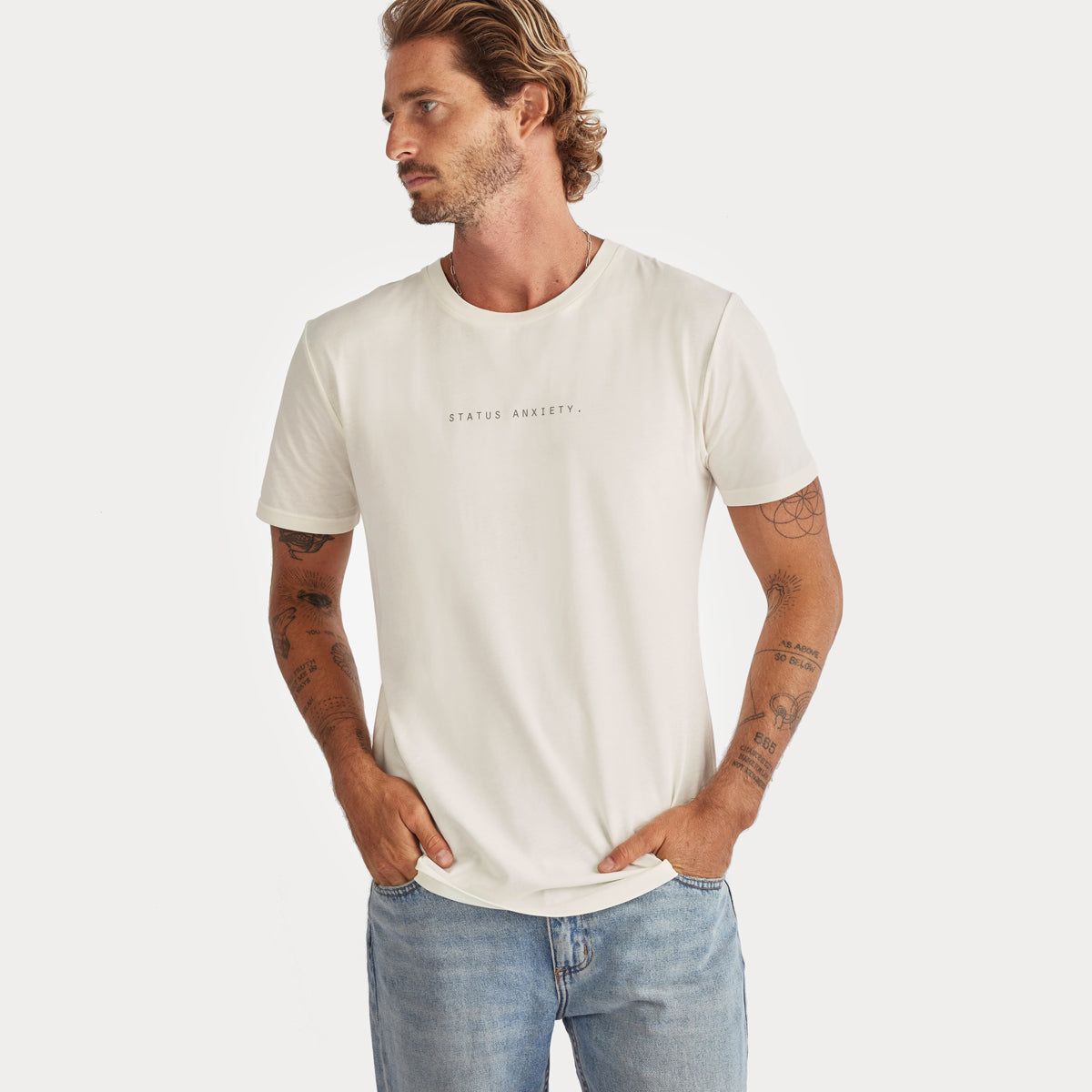 Status Anxiety Think It Over Men's T Shirt Off White