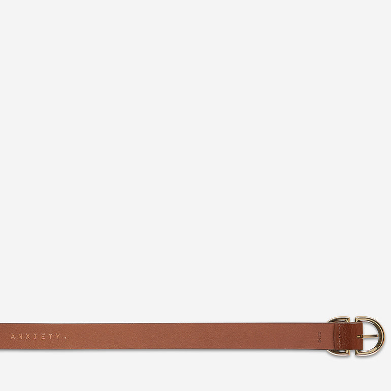 Status Anxiety In Reverse Women's Leather Belt Tan